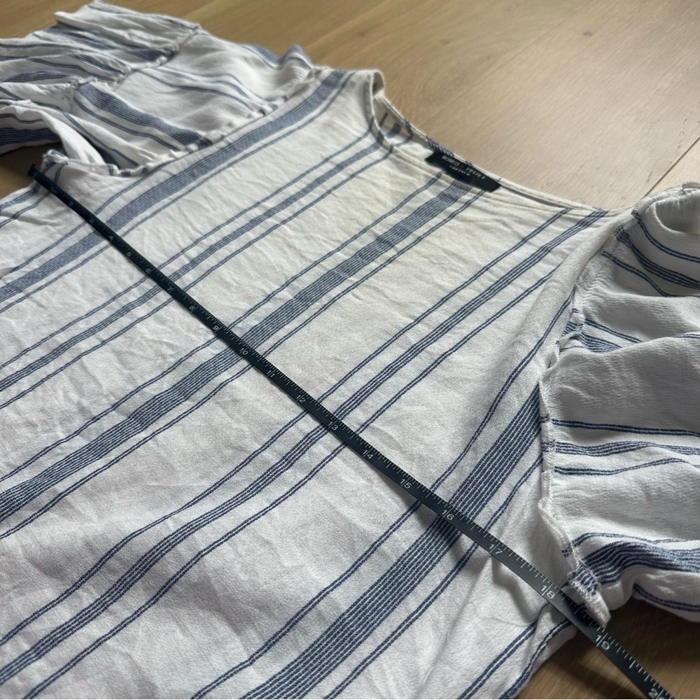 Women’s Flowy Ruffle Sleeve Boxy Crop Nautical Stripe Blue White Summer Large - Picture 10 of 10